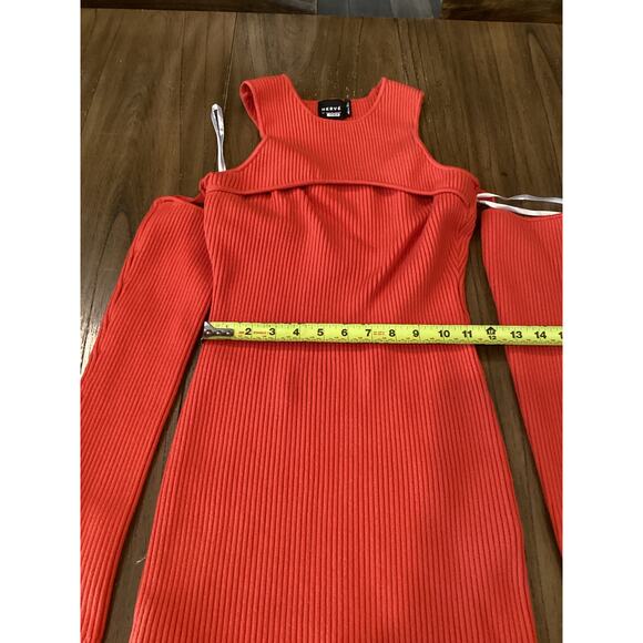 Herve By Herve Leger Orange Ribbed Knit Long Sleeve Cold Shoulder Mini Dress M - Picture 4 of 9